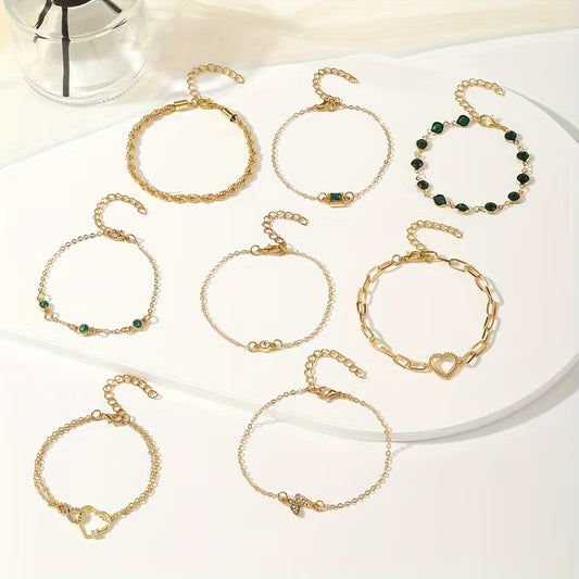 8pcs Women's Layered Jewelry Set β Heart Geometric Design