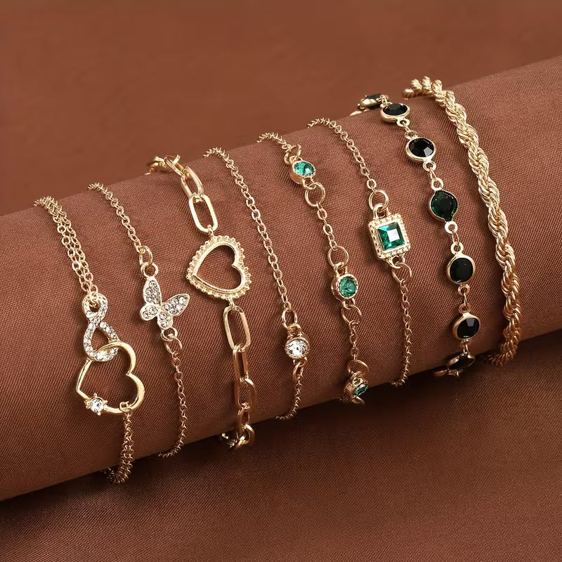 8pcs Women's Layered Jewelry Set — Heart Geometric Design