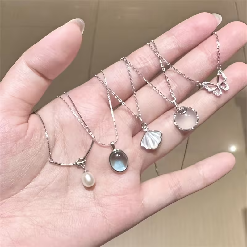 Shells & Moonstone Necklace Set —(5 pcs)