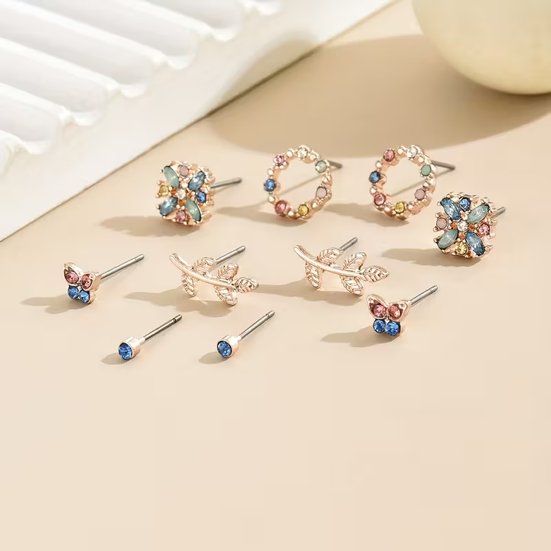 Butterfly & Rhinestone — 5 Pcs Earring Set