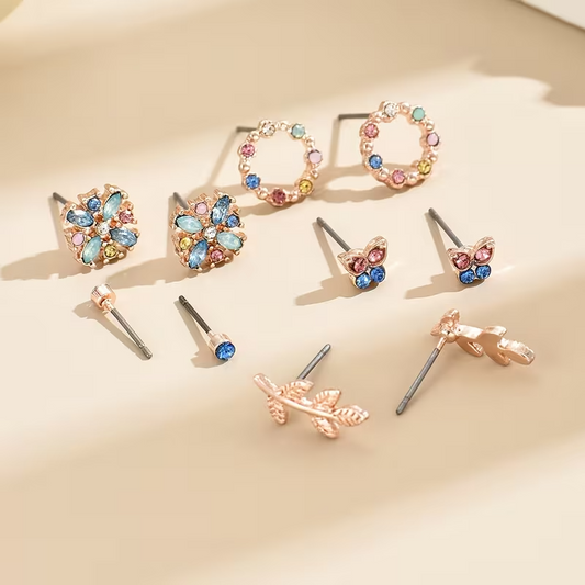 Butterfly & Rhinestone — 5 Pcs Earring Set
