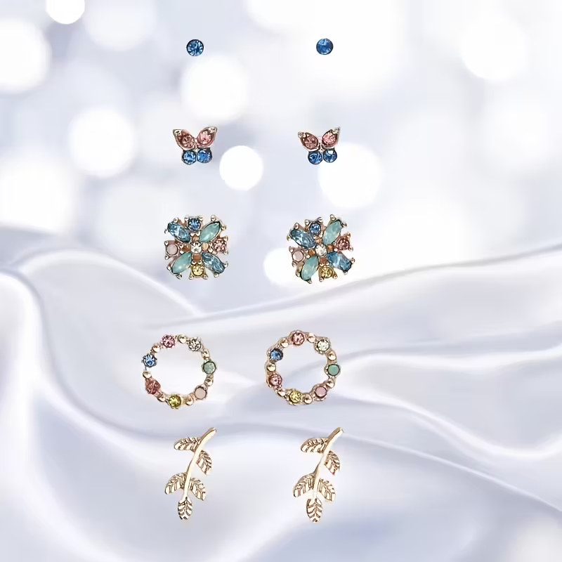 Butterfly & Rhinestone — 5 Pcs Earring Set