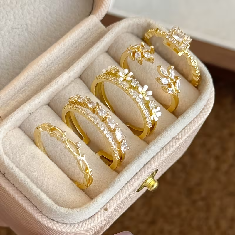 Elegant Copper & Zirconia 5 Pcs Rings
