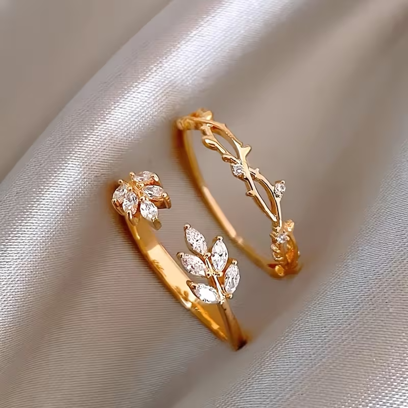 Elegant Copper & Zirconia 5 Pcs Rings