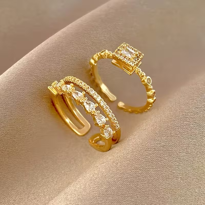 Elegant Copper & Zirconia 5 Pcs Rings