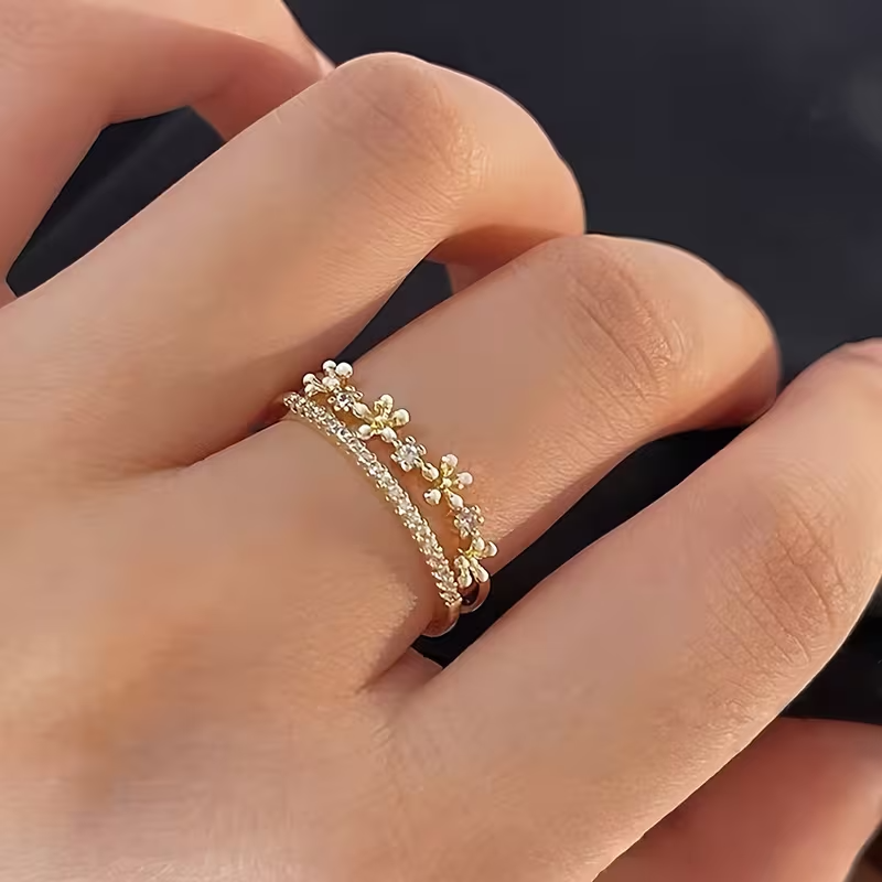 Elegant Copper & Zirconia 5 Pcs Rings