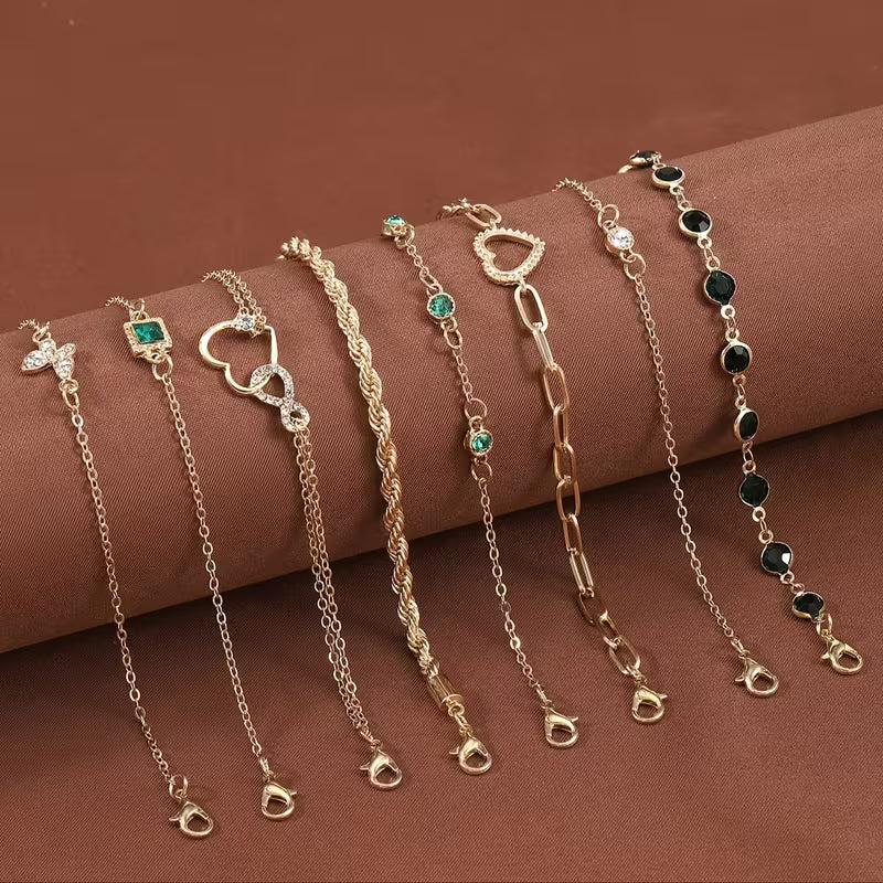 8pcs Women's Layered Jewelry Set — Heart Geometric Design