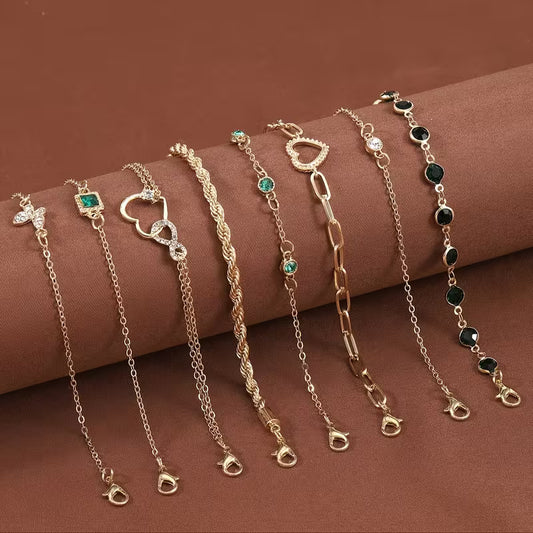 8pcs Women's Layered Jewelry Set — Heart Geometric Design