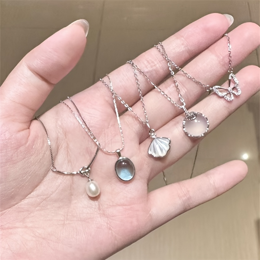 Shells & Moonstone Necklace Set —(5 pcs)