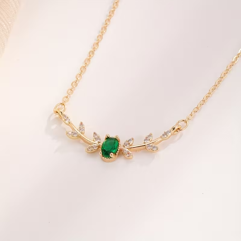 Branch Inlay Zirconia Pendant Necklace