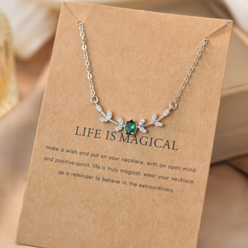 Branch Inlay Zirconia Pendant Necklace